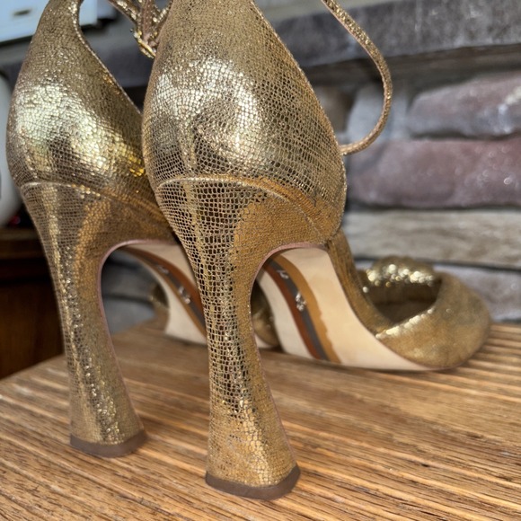 SAM EDELMAN Gold Glitter Metallic Bow High Heel Sandal Ankle Strap Women's 9 - Picture 9 of 16
